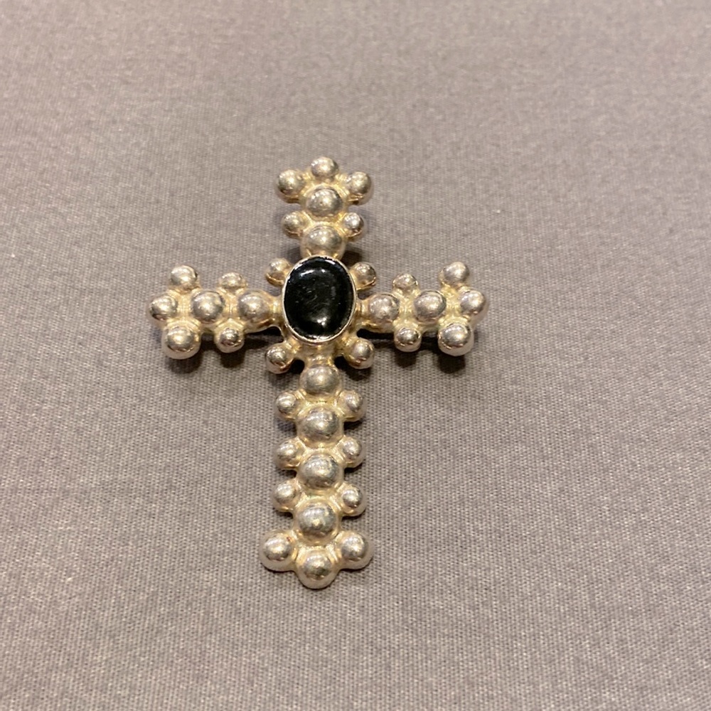 Premier Designs silver and black pendant and pin